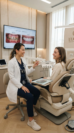 Braces before and after result — Teen patient — ceramic braces through school year